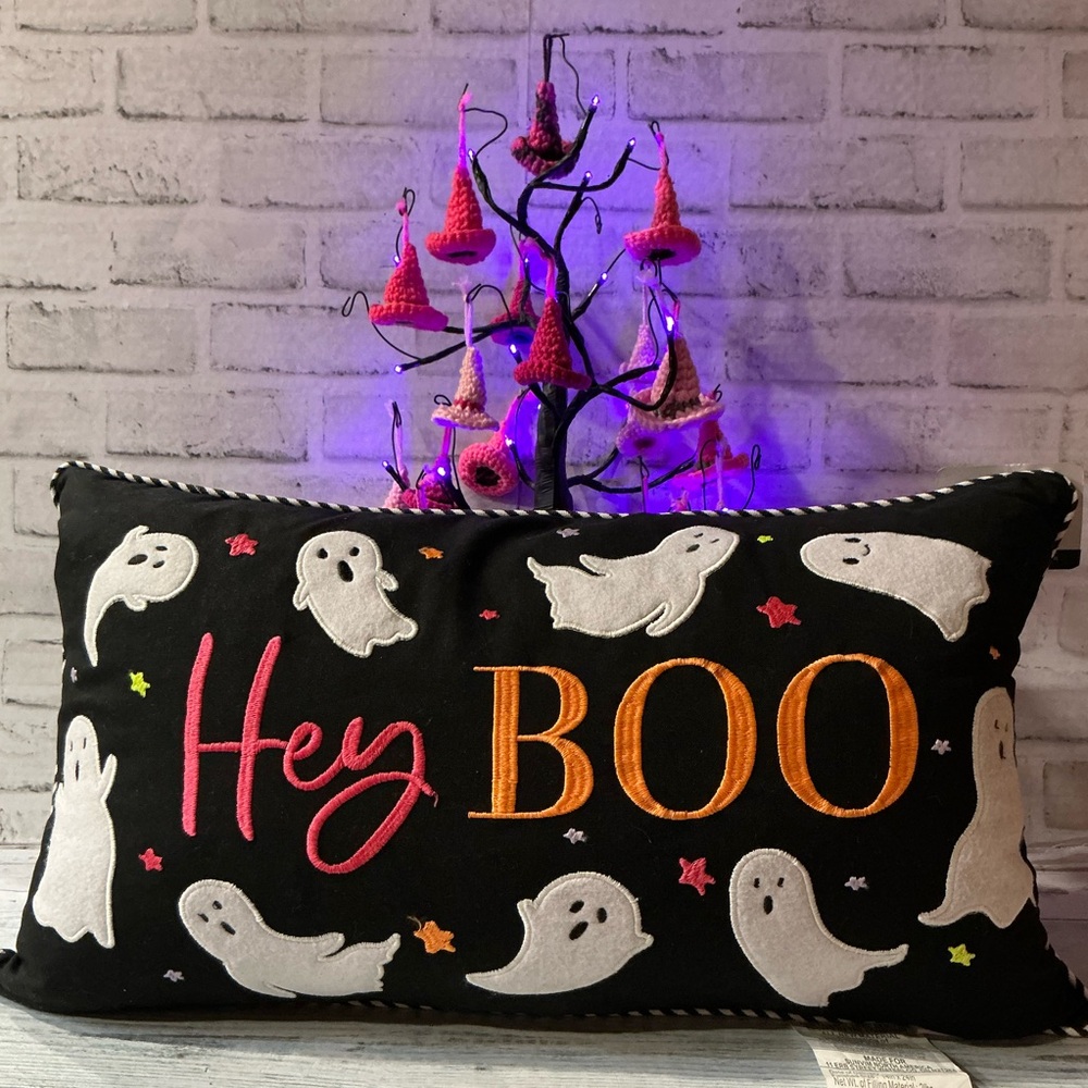 Novogratz Ghost Hey Boo Glow in the Dark Feather Filled Halloween Pillow